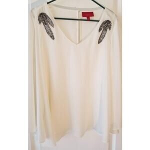 JENNIFER LOPEZ feather epaulets bell sleeve‎ blouse